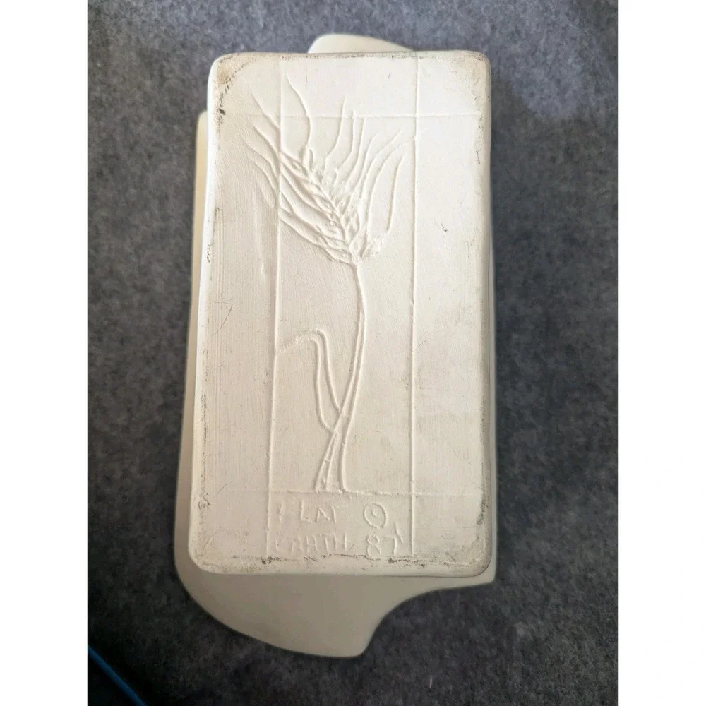 Vtg Flat Earth Pottery Blue Sponge Design Baking Loaf Pan 3.5x7.0x2.0(Inner)